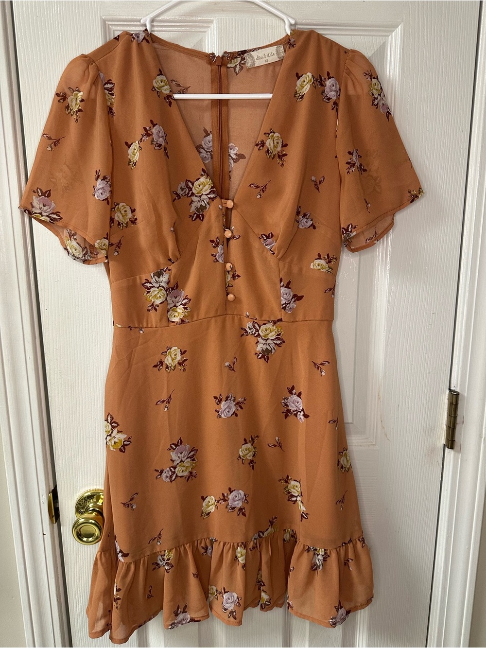 Altar'd State Rust Floral V-Neck Ruffle Mini Dress